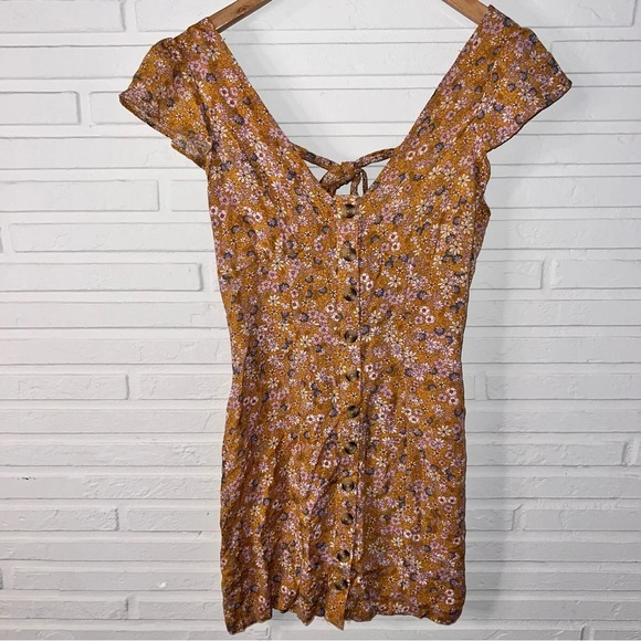 Aeropostale Orange Floral Print Open Back Mini Dress, Size Extra Small - Picture 2 of 8